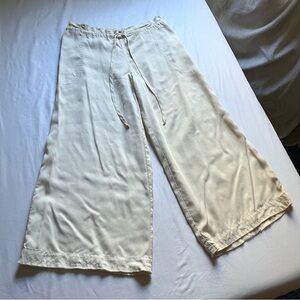 ILLIA ivory cream lyocell wide leg drawstring waist cropped pants
